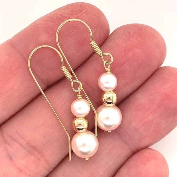Akoya Pearl Earrings 14 KT Gold 8.10-5.50 mm Certified $799 013386 - Picture 9 of 11